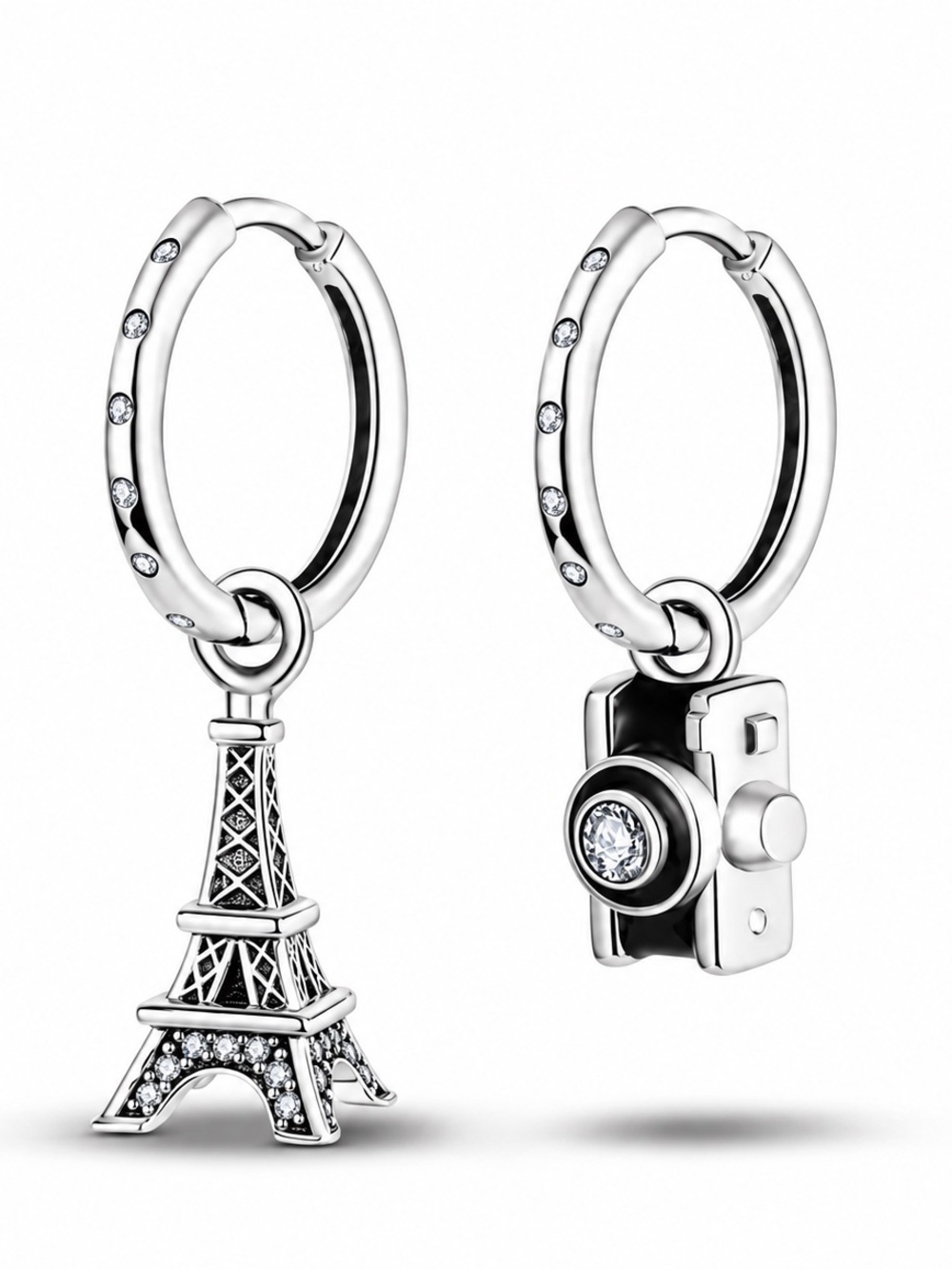 🗼 STERLING SILVER PARIS EIFFEL TOWER CAMERA HUGGIE EARRINGS